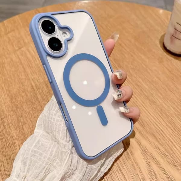 Deksel til iPhone 17 Pro Peak Blue magnetisk transparent fallsikker