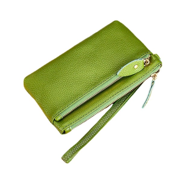 Kvinnor plånbok myntväska Äkta läder Mode Clutch Dragkedja Handledsväska Green Long