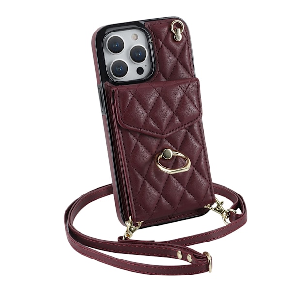 Kotelo iPhone 16 Plus -puhelimelle, viininpunainen, INS-korttipaikka, crossbody-nahka