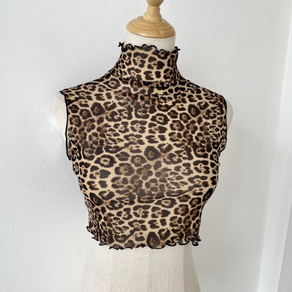Damkrage Avtagbar halv ärmlös bottenskjorta Turtleneck Avtagbar St-up & Spets Avtagbar Leopard print