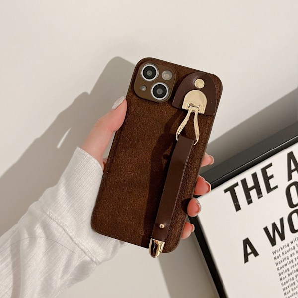 Etui til iPhone 13pro max TY1 [Månegrube mønster armbånd] kaffe retro læder armbånd brac