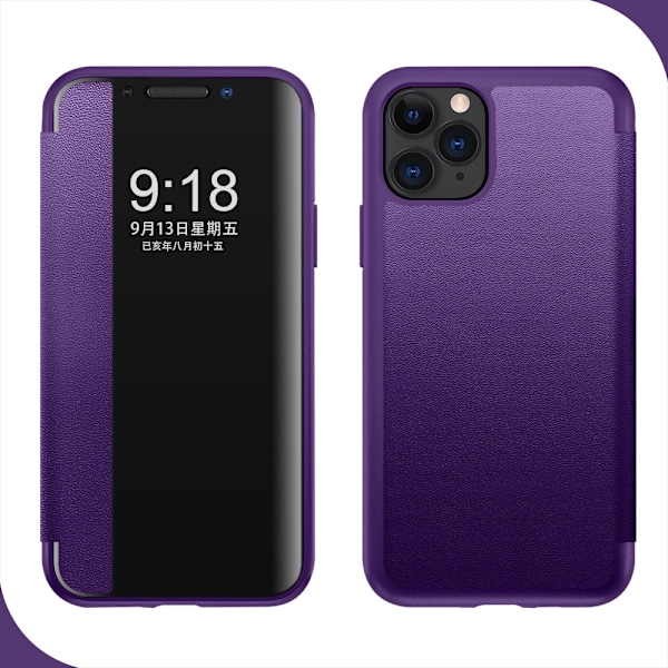 Fodral för iPhone 13 lila fönster enkel läder flip