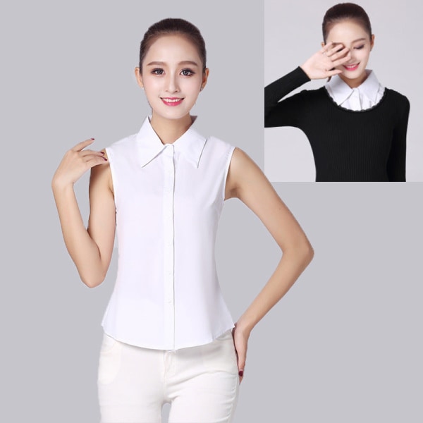 Kvinder piger falsk krave Aftagelig skjorte Sort og hvid sweater Dekoration Vinterskjorte Aftagelig White collar XL