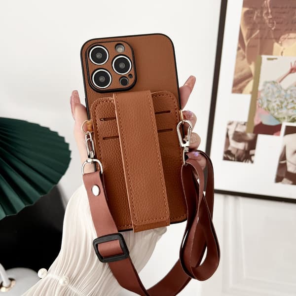 Fodral för iPhone 14 1 kortfack crossbody handledsrem multifunktionell