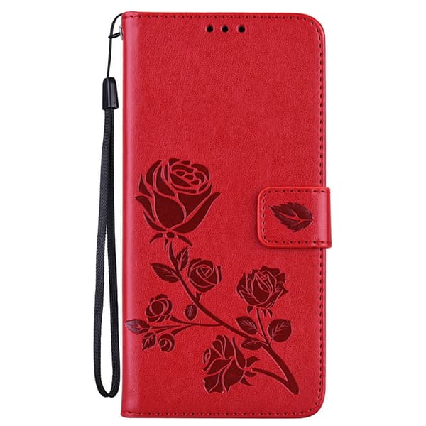 Etui til iPhone 15 Plus rød rose skinn rose preget blomst