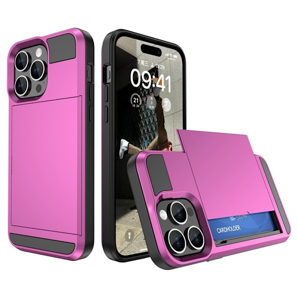 Etui til iPhone 13 mini med skydbart kortrum, pink slot armor