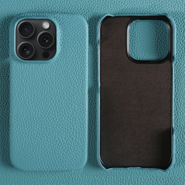 Fodral för iPhone 14plus Påfågelblått läder högkvalitativt första lagret kohud