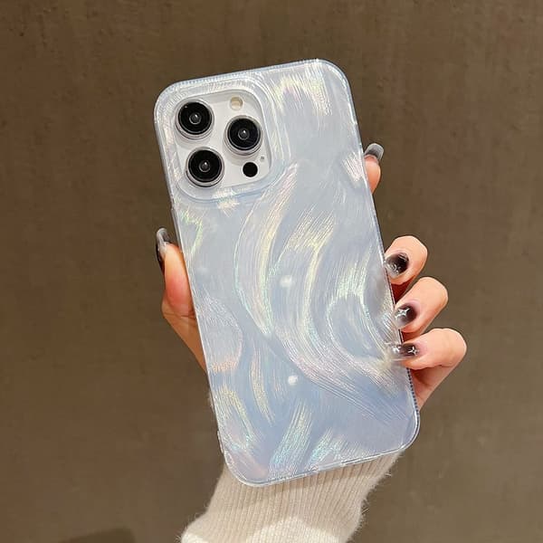 Etui til iPhone 17 Pro Max IMD Fjermateriale Laser Fjer Sølv Hårde og Bløde Kanter