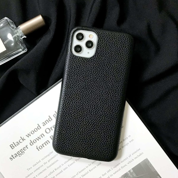 Etui til iPhone15pro sort lychee læder look