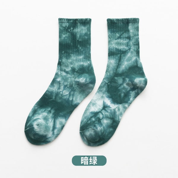 5 par trendy voksne mænds efterår og vinter frotté fortykkede sokker plus størrelse Tie-Dye Mid-Calf Dark green 38-45