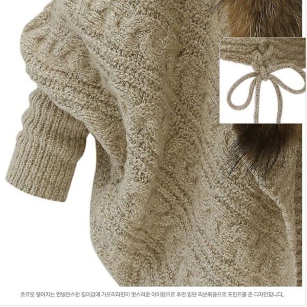 Damestrik efterår vinter sweater Batwing skjorte løs plus størrelse snøre cardigan pelskrave