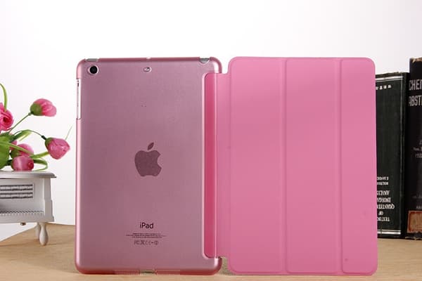 Stilig etui for iPad AIR/5 rosa lær tri fold elastisk sleep