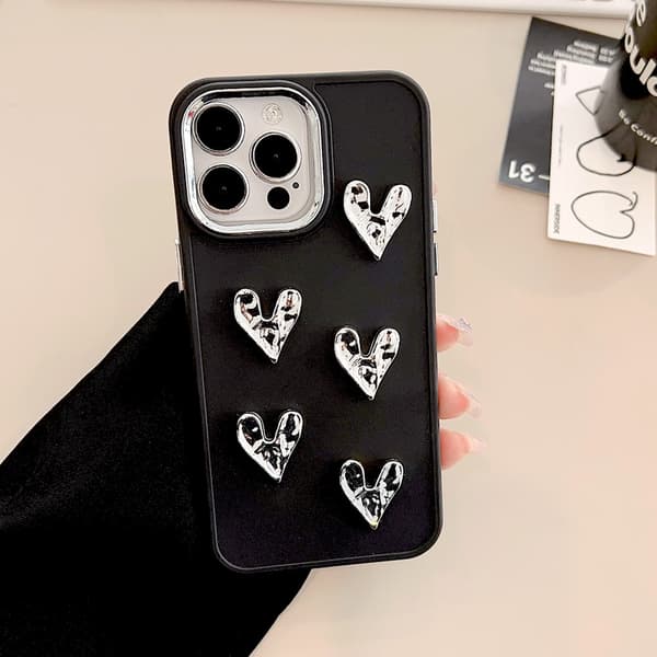 Etui til iPhone 17promax sort fold hjerte galvanisering fold hjerte let luksus