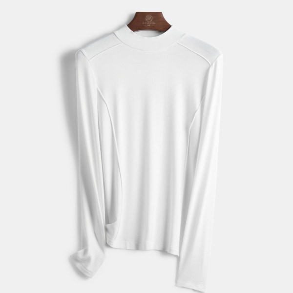 Strik til kvinder efterår vinter sweater grå mid-krave bundskjorte varme lange ærmer ydre beklædning White L