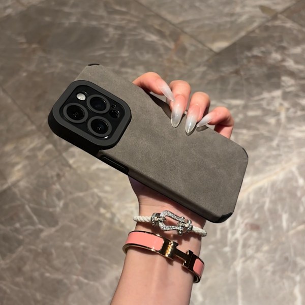 Etui for iPhone 13promax matt pels mørk grå retro brun full