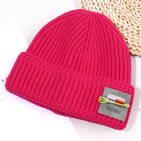 Lämmin talvi neulottu pipo Hatut Patch Pariskunta Meloni Skin Syksy ja Talvi Yksiväriset Naisten Unisex Rose Red M