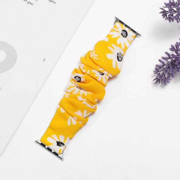 Kellon ranneke Apple Watch iWatch 38/40/41/42MM keltainen tausta valkoinen daisy-19