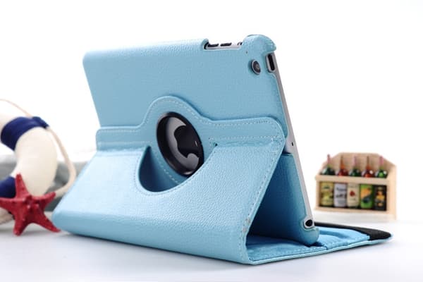 Etui for iPad mini 4/5 himmelblå lychee-mønster roterende støtte justerbart hvilemodus-stativ Sky Blue