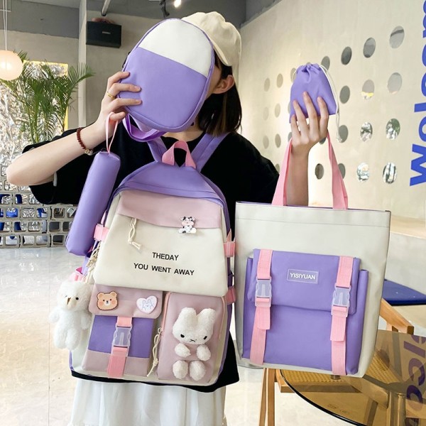 Skoletaske Casual Nylon farvematchende rygsæk Sød pige med stor kapacitet rygsæk Purple