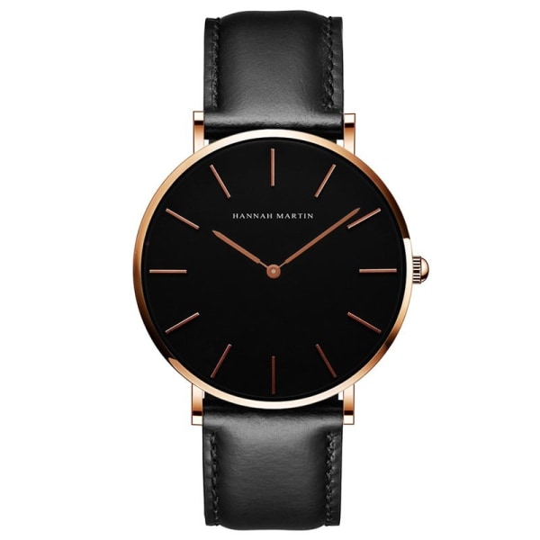 Menn Klokker Movement Leather-Belt Watch Vanntett Fritidsgave Rose gold shell Black Belt