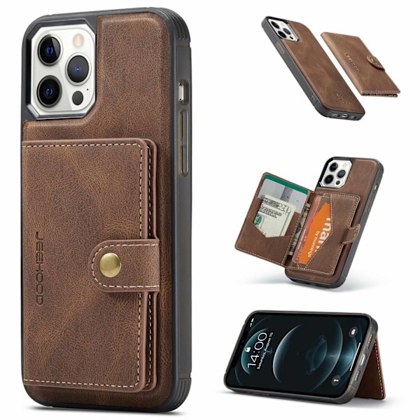 Etui til iPhone 13 Pro brun retro magnetisk kortholder slot split wallet læder