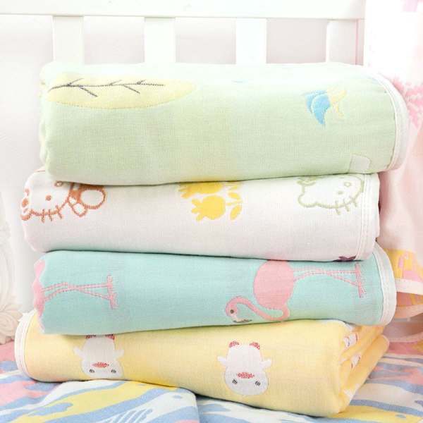 Pure Cotton børnehåndklædedyne seks-lags gaze børnetæpper Babytæppe Babytæppe 爱心蓝 120*150cm