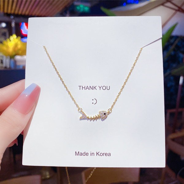 Women Necklace Chain Choker Pendant Jewelry Girls Gift French Style Fishbone Titanium Steel Simple gold