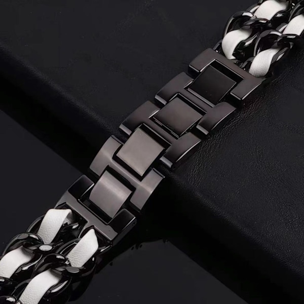 Urrem til Apple Watch iWatch 38/40/41/ 10. generation 42mm universal sort og hvid læder