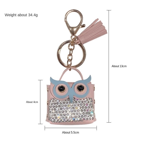 Kvinner lommebok myntveske Creative Diamond Owl nøkkelring Håndveske anheng Søt dukke mini nøkkelring kjede liten gave Pink color