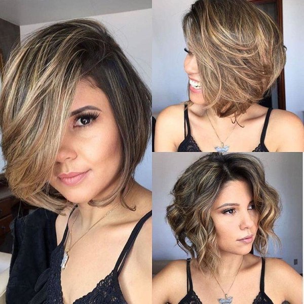 Women Wig Fashion Short Hair Curly Hair Gradient Color Bob Haircut W105 Curly