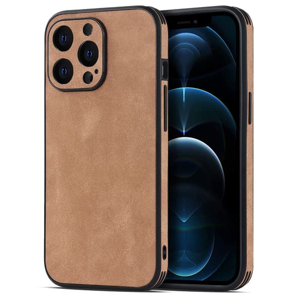 Fodral för iPhone 14 Gentleman Brun Lammskinn Läder Lins