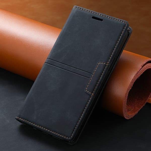 Etui til iPhone15 sort hudfølelse drømmende magnetisk flip læder kortholder mode