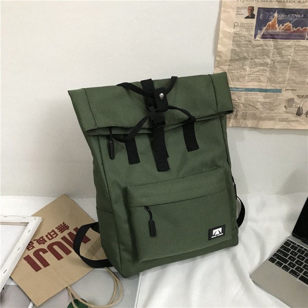 Reppu ulkokäyttöinen laukku, suuri kapasiteetti 16 tuuman kannettava opiskelija monipuolinen korealaistyylinen koululaukku naisten lukio miehille [Green] waterproof thickened fabric single bag