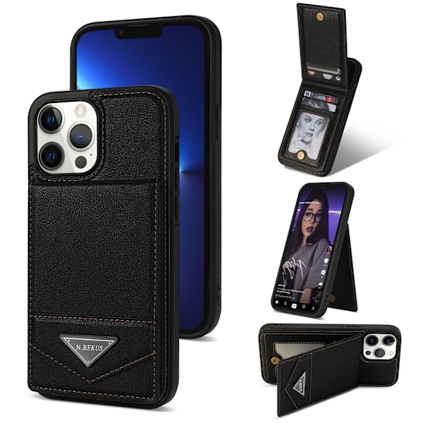 Etui til iPhone 14plus6.7 stort hull svart kortholder brakettinnsetting enkel full anti fa