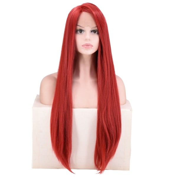 Naisten peruukki edessä Pitsi Chemical Fiber pitkät suorat hiukset W411 Wine Red