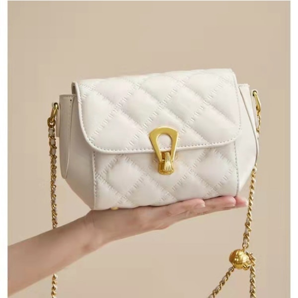 Dame Handbag Small Golden Balls Chain Bag Crossbody Rhombus Premium skulderveske White