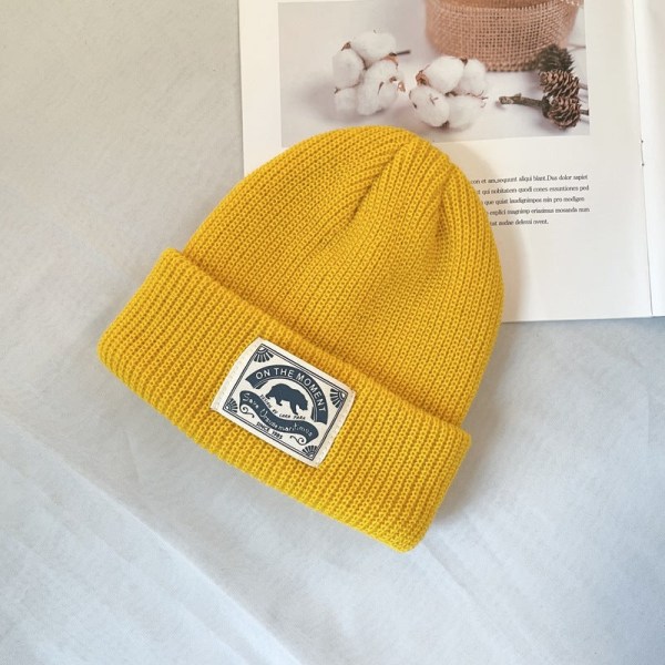 Varm Vinter Stickad Mössa Höst Vinter Retro Skullcap Street Tide Wool Unisex Turmeric