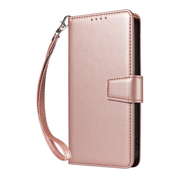 Fodral för iPhone 15 Plus Roséguld flip läder plånbok kortplats