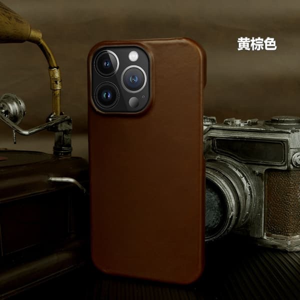 Etui til iPhone 14 Pro gulbrun high-end læder