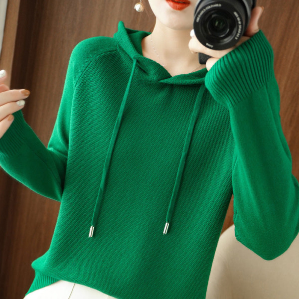 Women Knitwear Autumn Winter Sweater Hooded Solid Color Hoodie Hoodie Cardigan Sweater Coat Fruit Green M