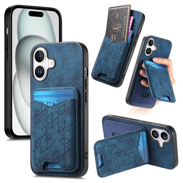 Fodral för iPhone15 blått vikbart fäste korthållare förvaring enkelt läder multifunktionellt anti-fall