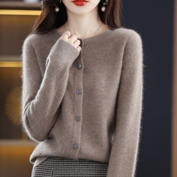 Kvinder strik efterår vinter sweater koreansk rund hals ensfarvet uld strik cardigan ydre toppe Black L