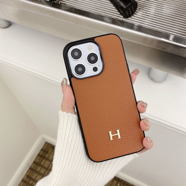 Fodral för iPhone16pro lychee mönster full H brunt läder trendigt märke
