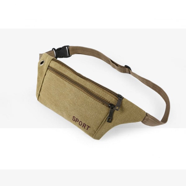 Fanny Pack Løbebælte Taljetaske Organizer Outdoor Canvas Sports Khaki