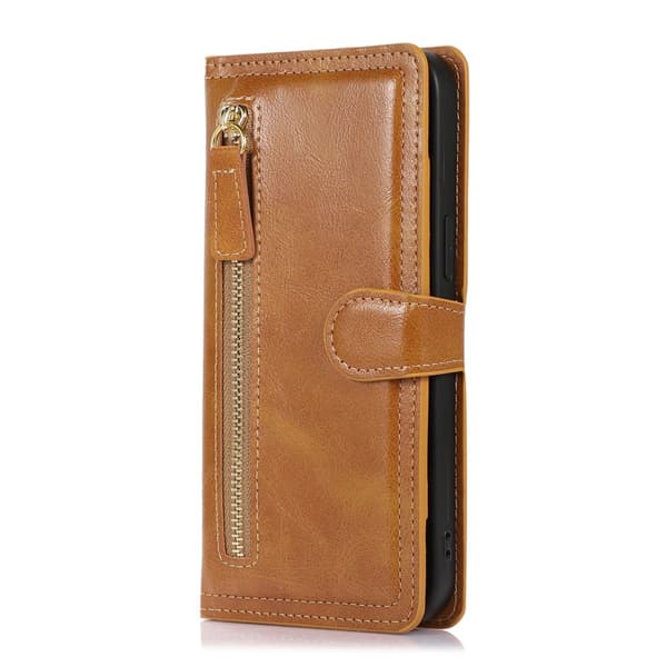 Etui til iPhone 16 Plus orange, egnet som pung, læder, multifunktionel retro