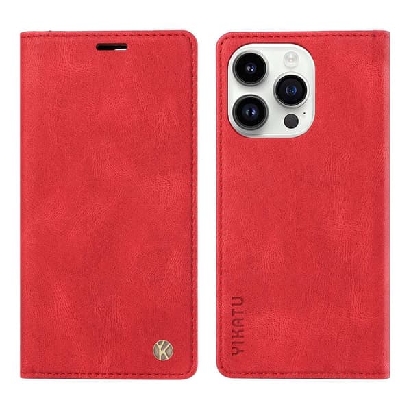 Etui til iPhone 13 Pro Max 6.7 rød hudfølelse mat magnetisk suge læder solid flip