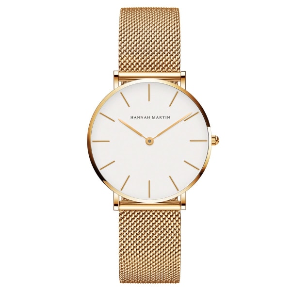 Casual Slim Watch Kvarts Vanntett Klokke White dial with gold strap