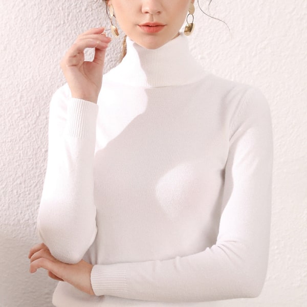 Strikkevarer for kvinner Høst Vinter Genser Turtleneck Pullover Bunn Slim Fit All-Match Langermet White M