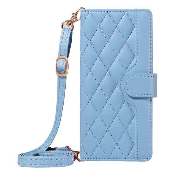 Fodral för iPhone 14 Plus/15plus ljusblå lång snodd crossbody korthållare solid d