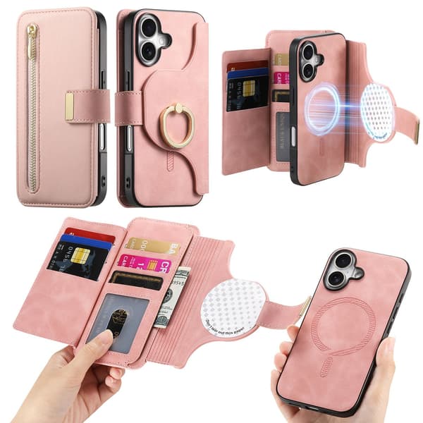 Fodral för iPhone16 rosa magnetisk separation snabbkoppling flip